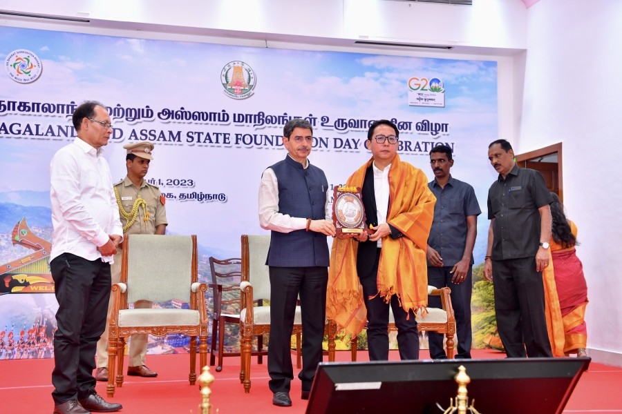 NCF Pastor Wapangtoshi felicitated by Tamil Nadu Governor RN Ravi during the joint celebration of Nagaland and Assam statehood day at Raj Bhavan on December 1.